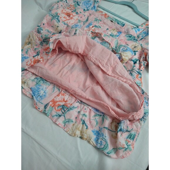 Loft Top XXL Pink Floral Puff Sleeve Popover Blouse Lace Tiered Country Cottage - Picture 5 of 8